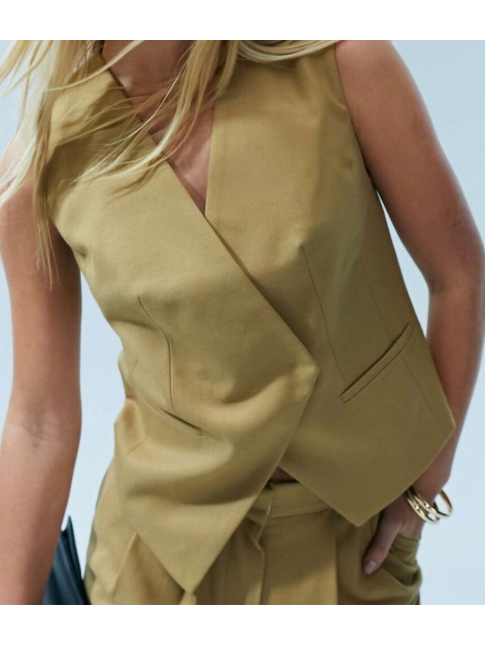 ASOS DESIGN Premium Camel Wool Blend Asymmetric Structured Vest US 6